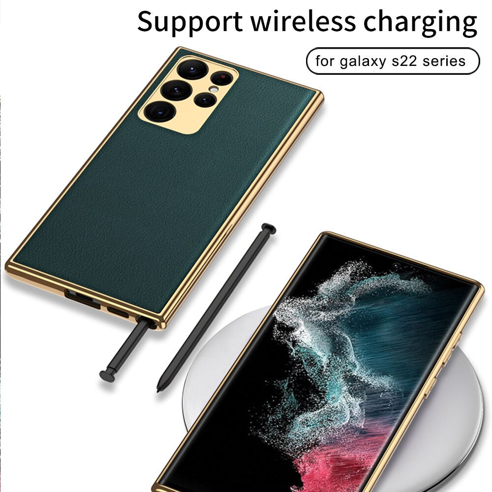 Luxury Plating Leather Case For Samsung Galaxy S22 Ultra 5G