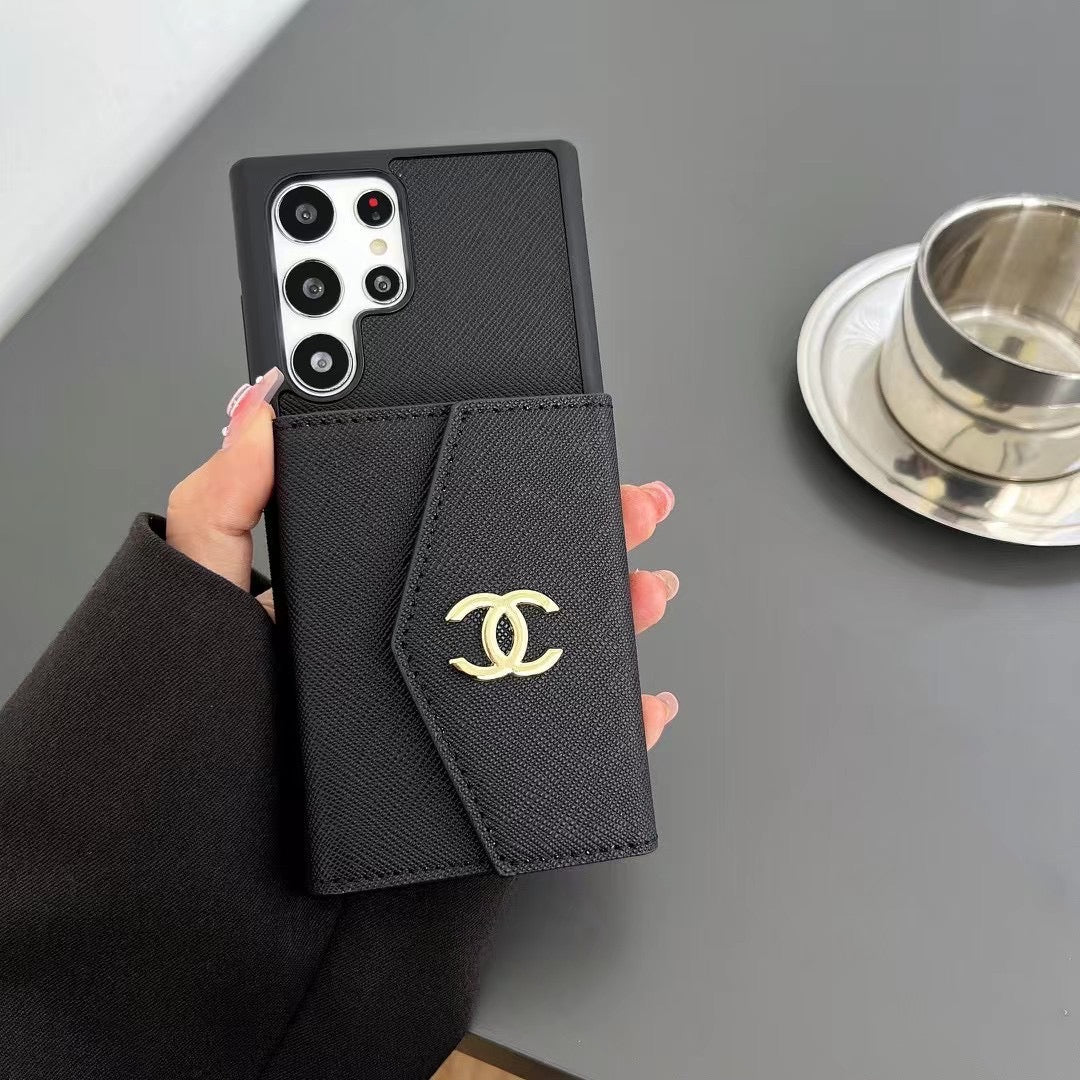 Sleek Black Leather Samsung Case with Card Holder