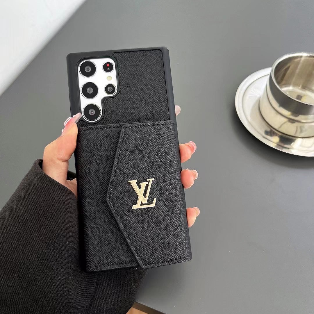 Sleek Black Leather Samsung Case with Card Holder