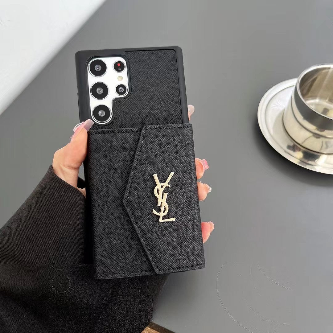 Sleek Black Leather Samsung Case with Card Holder