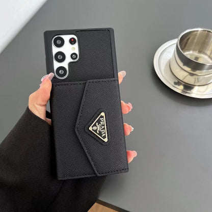 Sleek Black Leather Samsung Case with Card Holder