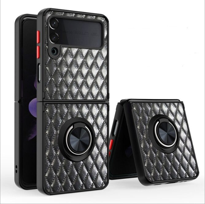Leather Rhomboid Magnetic Ring Case for Z Flip 3