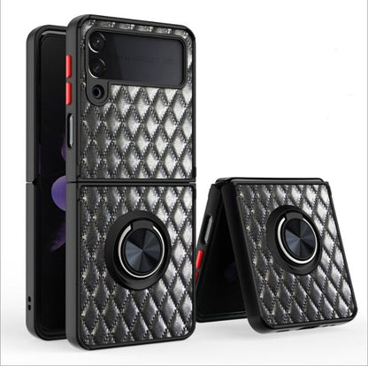 Leather Rhomboid Magnetic Ring Case for Z Flip 3
