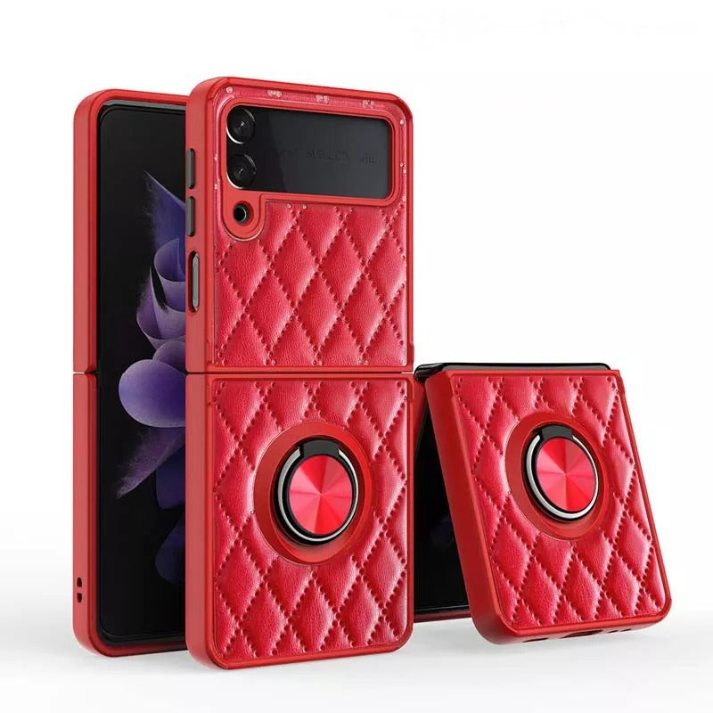 Leather Rhomboid Magnetic Ring Case for Z Flip 3
