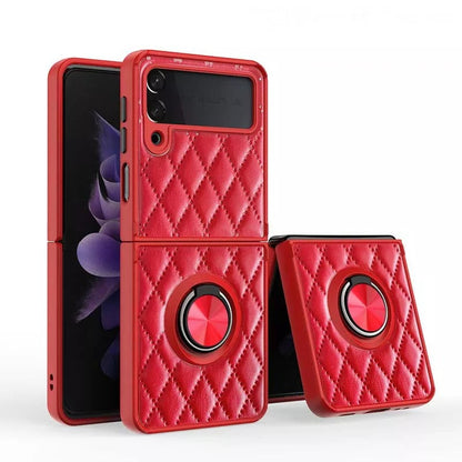 Leather Rhomboid Magnetic Ring Case for Z Flip 3