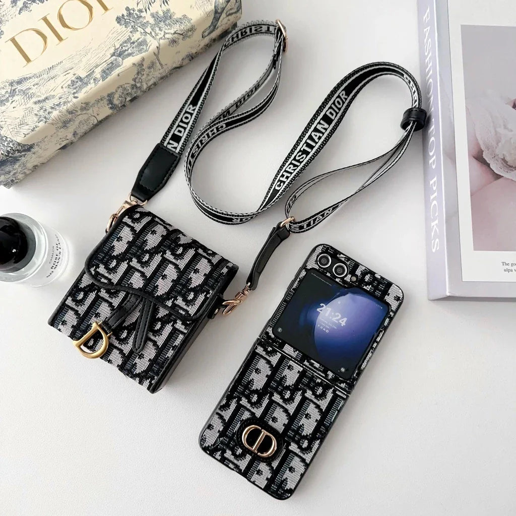 Textured Luxury Z Flip Case with Matching Bag